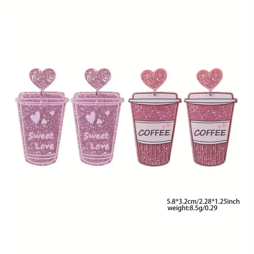 Glitter Heart Coffee Cup Earrings - Picture 3 of 3
